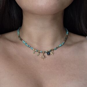 Sun Moon Beaded Choker Boho Necklace Handmade Y2K Retro Jewelry Bohemian Blue